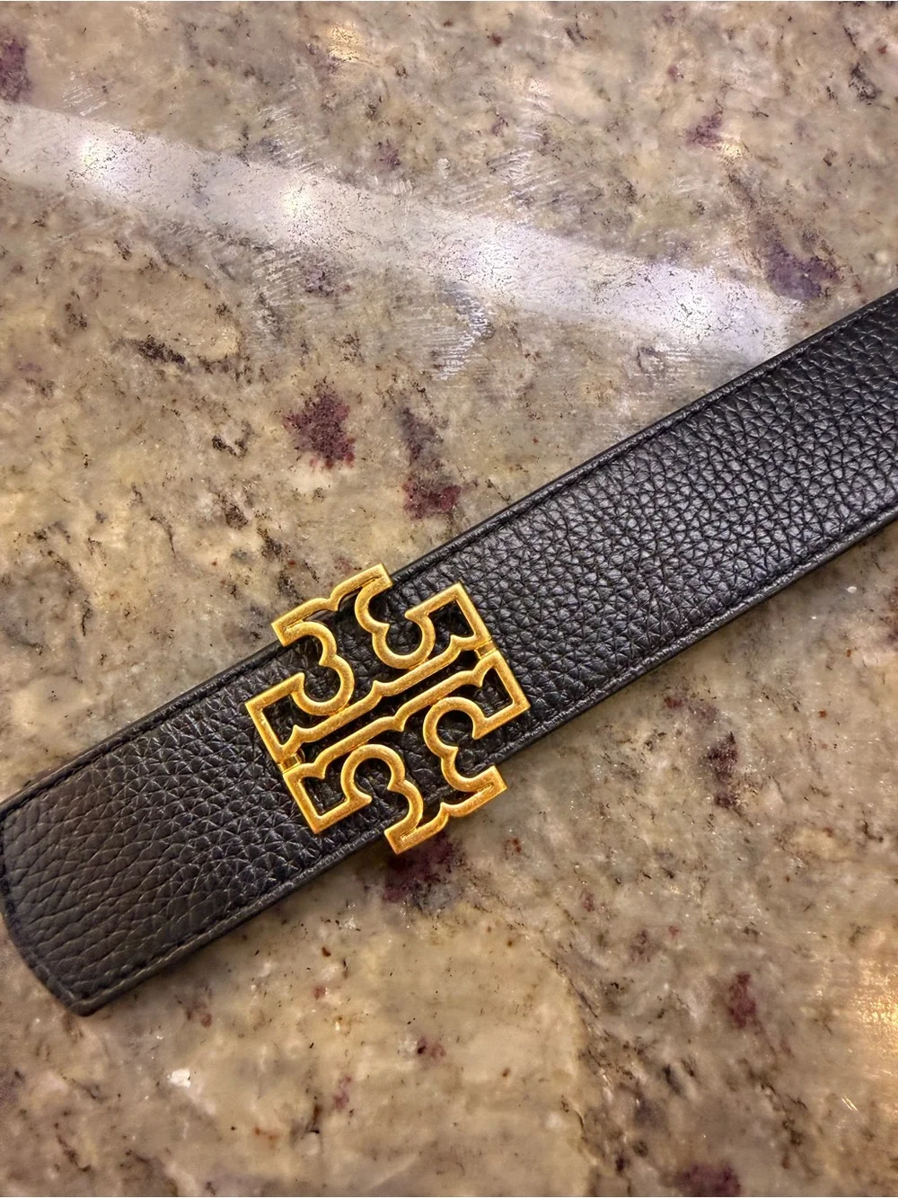 Tory Burch Britton Black/Navy Reversible Belt, Gold Hardware